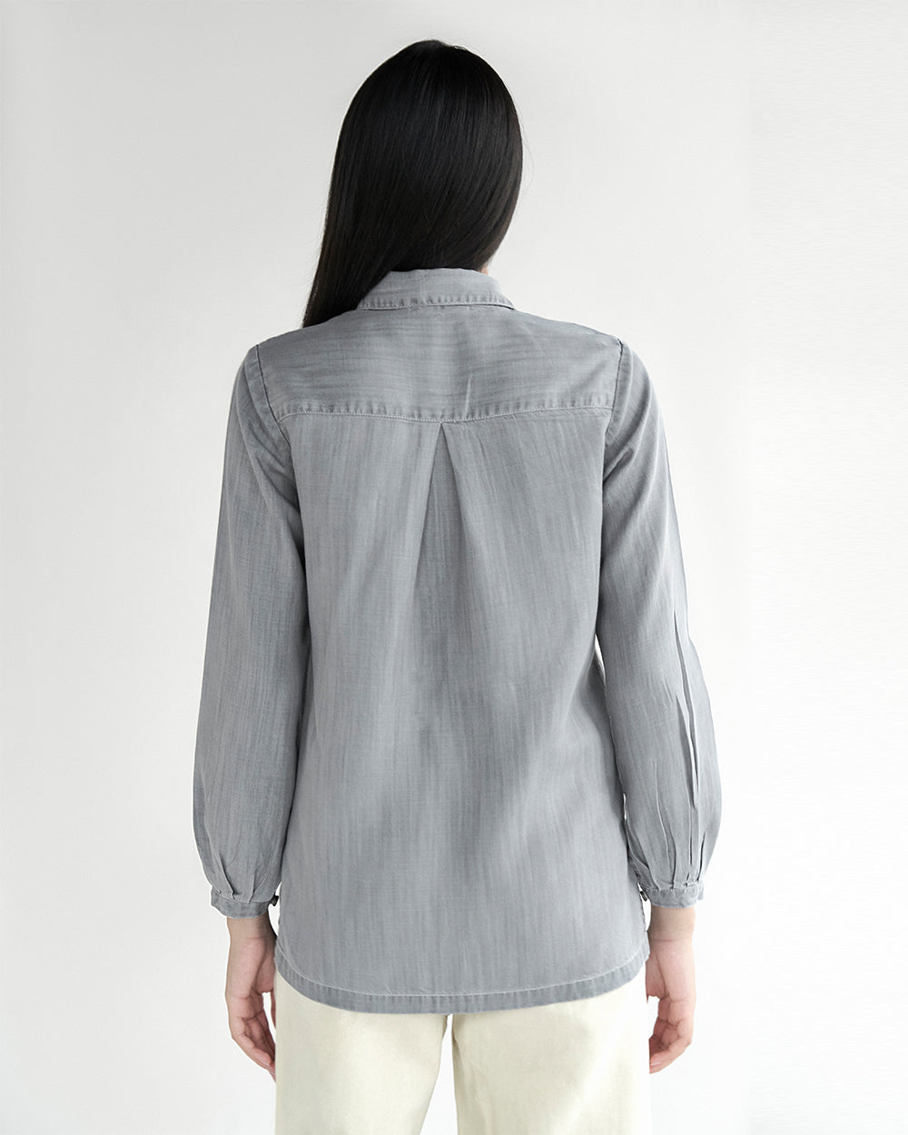 Shades of Everyday Grey Shirt at Kamakhyaa by Reistor. This item is Casual Wear, Denim, Grey, Natural, Solids, Tencel, Tops, Tunic Tops, Womenswear