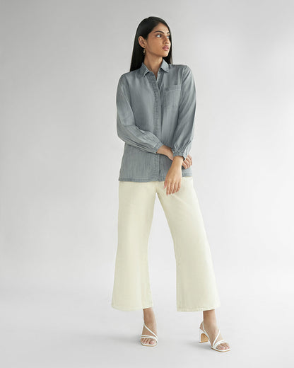 Shades of Everyday Grey Shirt at Kamakhyaa by Reistor. This item is Casual Wear, Denim, Grey, Natural, Solids, Tencel, Tops, Tunic Tops, Womenswear