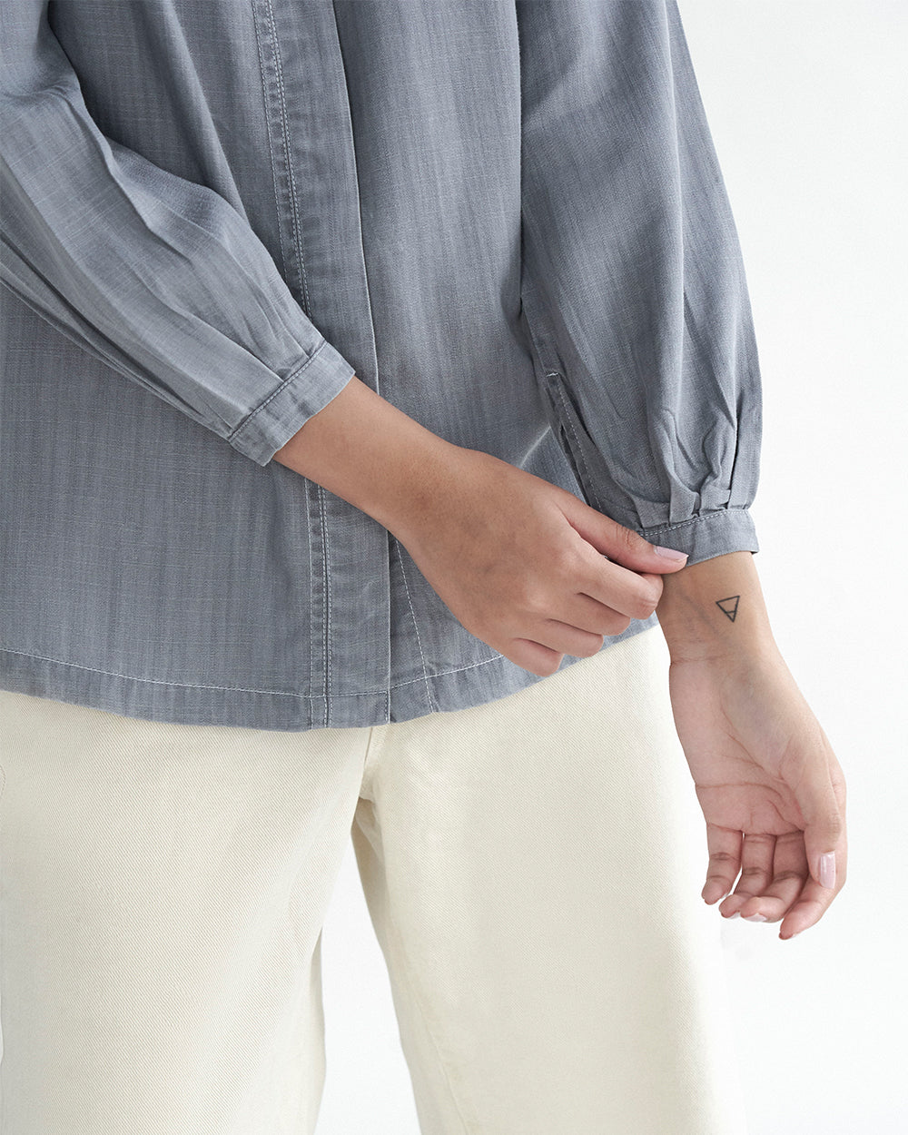 Shades of Everyday Grey Shirt at Kamakhyaa by Reistor. This item is Casual Wear, Denim, Grey, Natural, Solids, Tencel, Tops, Tunic Tops, Womenswear