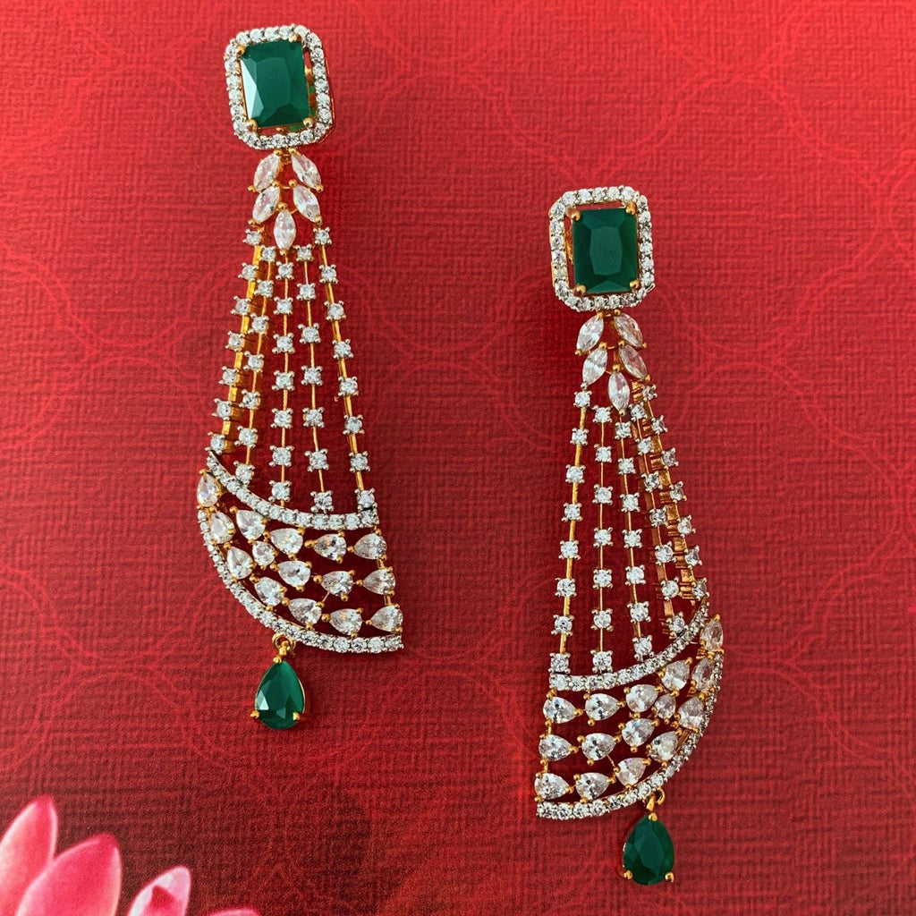 Shaheen Earrings Brass, Earrings, Festive Wear, Free Size, Gold Plated, Green, Re-polishable, Solids Kamakhyaa