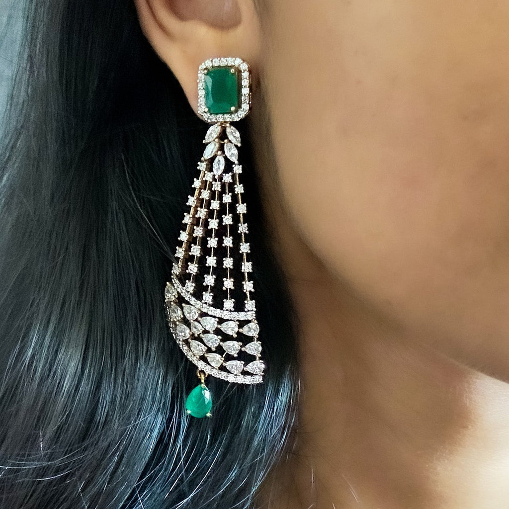 Shaheen Earrings Brass, Earrings, Festive Wear, Free Size, Gold Plated, Green, Re-polishable, Solids Kamakhyaa