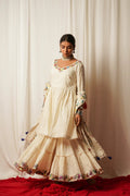 Sharara - Set Of Two at Kamakhyaa by Keva. This item is Best Selling, Cotton Lurex, Embroidered, Indian Wear, Natural, Relaxed Fit, Resort Wear, Sharara Sets, Shararas, Tatriz, Wedding Gifts, White, Womenswear