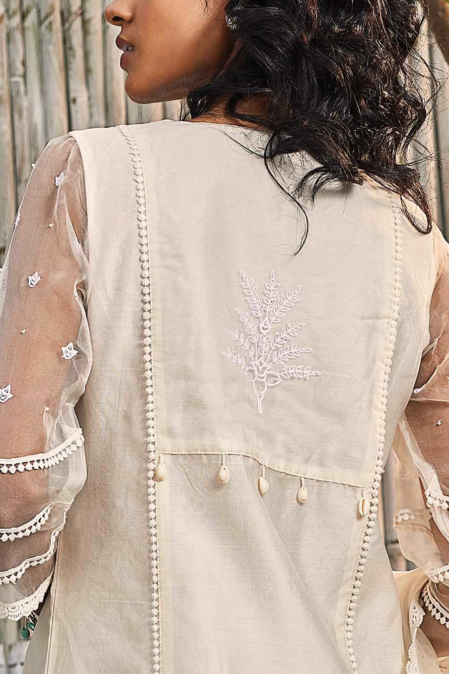 Shell White Chanderi Gathered Kurta with Pant - Set of 2 at Kamakhyaa by Charkhee. This item is Cotton, Cotton Satin, Dobby Cotton, Festive Wear, Indian Wear, Kurta Pant Sets, Natural, Organza, Regular Fit, Shores 23, Solids, Wedding Gifts, White, Womenswear