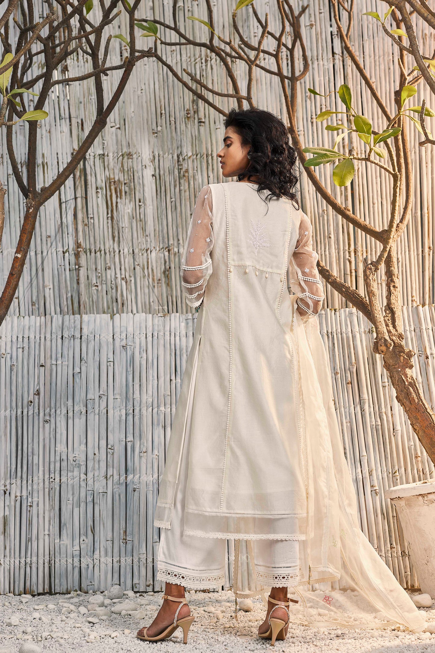 Shell White Chanderi Gathered Kurta with Pant - Set of 2 at Kamakhyaa by Charkhee. This item is Cotton, Cotton Satin, Dobby Cotton, Festive Wear, Indian Wear, Kurta Pant Sets, Natural, Organza, Regular Fit, Shores 23, Solids, Wedding Gifts, White, Womenswear