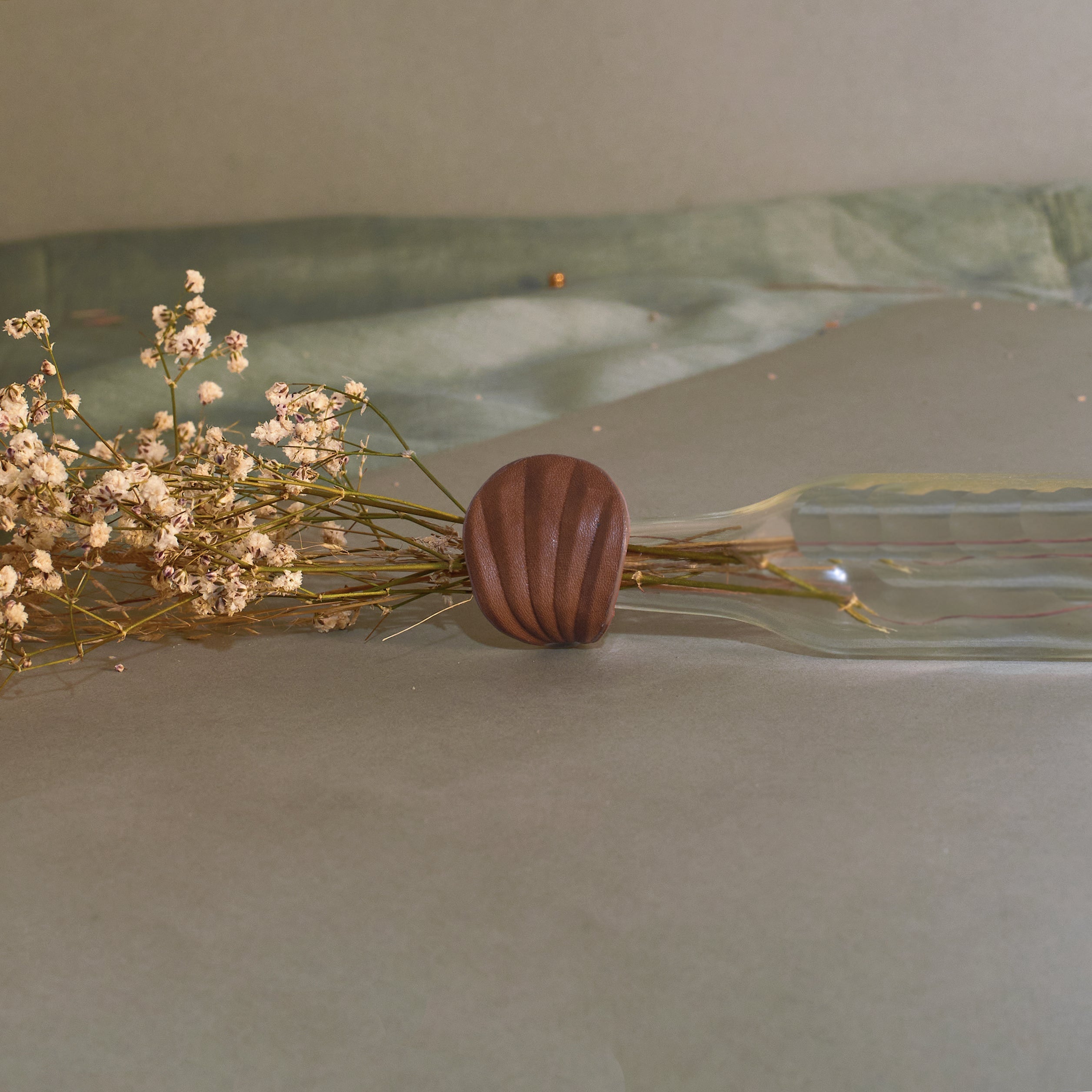 Shell ring at Kamakhyaa by Noupelle. This item is Brown, Casual Wear, Free Size, jewelry, Less than $50, Natural, Products less than $25, Rings, Upcycled, Upcycled leather