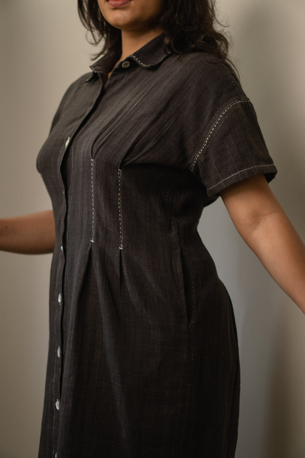 Shirt Dress at Kamakhyaa by Lafaani. This item is 100% pure cotton, Black, Casual Wear, Natural with azo free dyes, Organic, Regular Fit, Shirt Dresses, Solids, Sonder, Womenswear