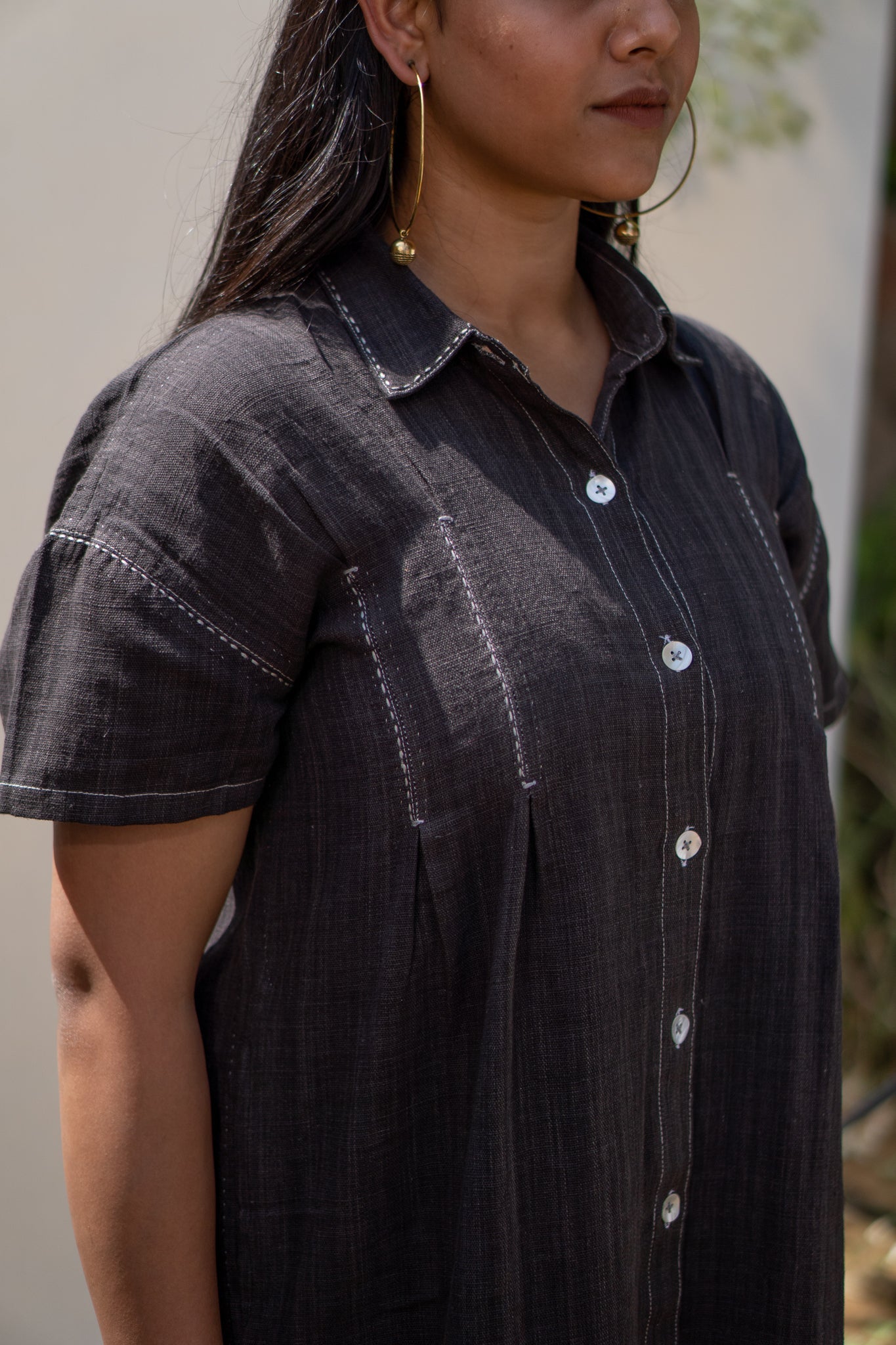 Shirt Dress at Kamakhyaa by Lafaani. This item is 100% pure cotton, Black, Casual Wear, Natural with azo free dyes, Organic, Regular Fit, Shirt Dresses, Solids, Sonder, Womenswear