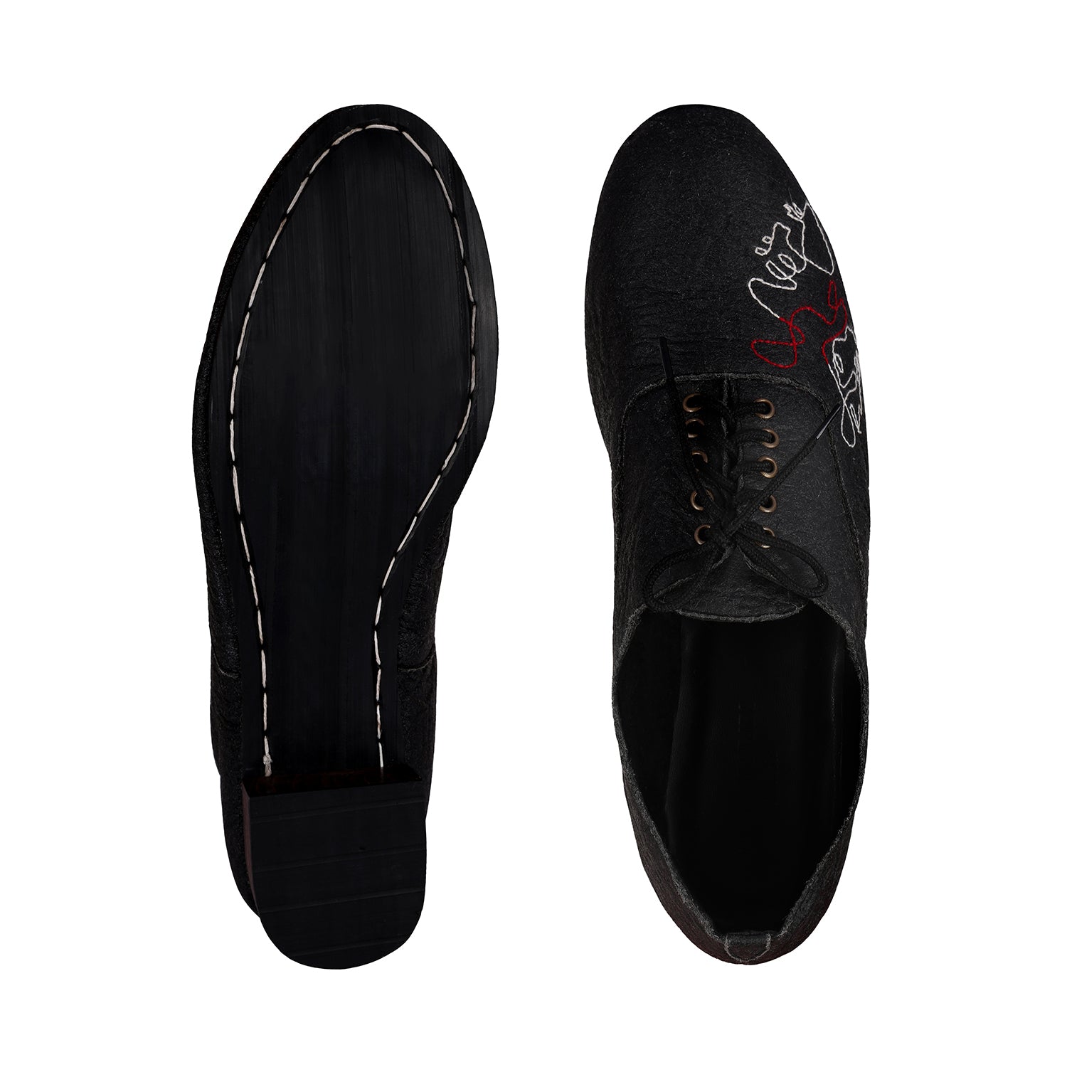 Shoes-Charcoal Black, Casual Wear, Embroidered, Faux leather, Natural, Recycled, Shoes, Upcycled Rubber Tyres Kamakhyaa