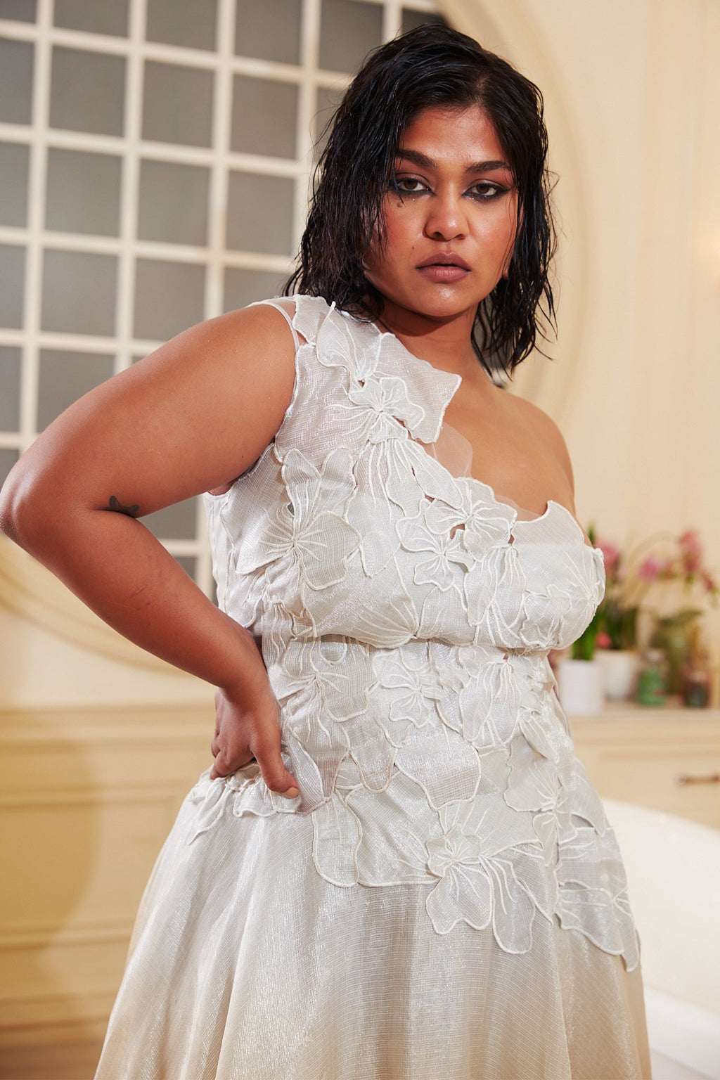 Silver And Gold Ombre Lehenga at Kamakhyaa by Chambray & Co.. This item is Chambray & Co, Embroidered, Indian Wear, Lehenga Sets, Natural, Organza, Party Wear, Regular Fit, Silver, Taabir, Womenswear