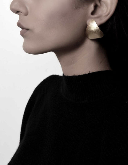 Silver Brass Earrings-Triangle Duomo Brass, Free Size, Short Earrings, Silver, Plated, Statement Pieces, White Kamakhyaa