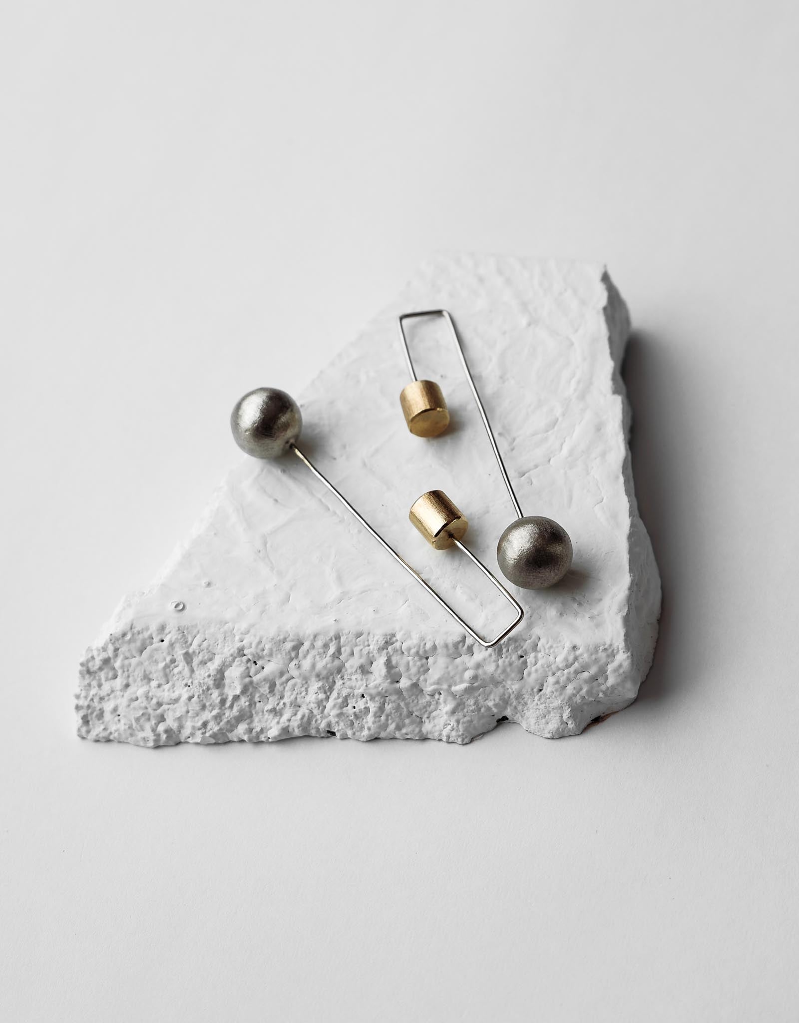 Silver Brass Earrings-Upside Down Brass, Free Size, Silver, Plated, Statement Pieces, White Kamakhyaa