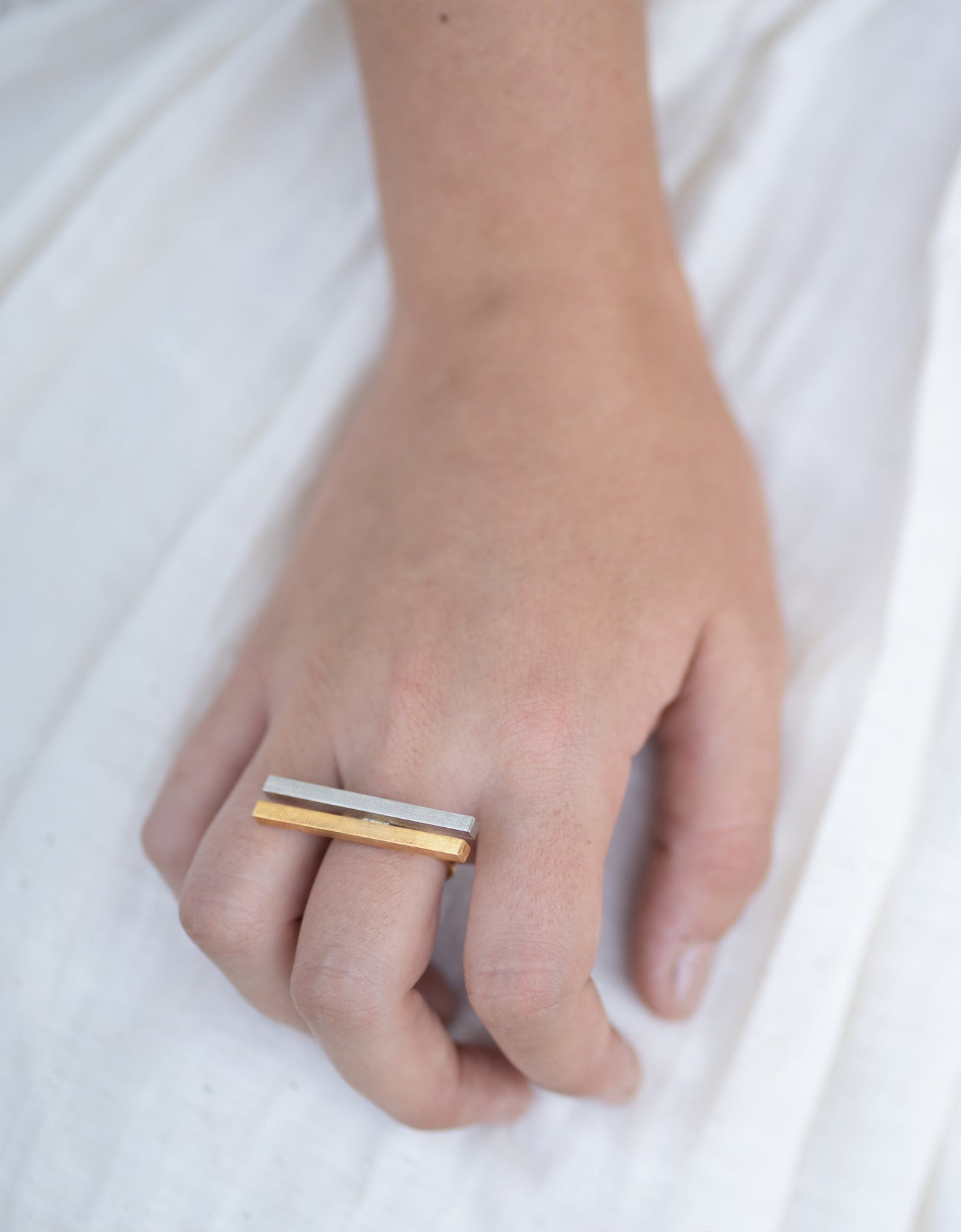 Silver Brass Rings-Oblique Free Size, Gold, Gold Plated Brass, Rings, Silver, Plated, Statement Pieces, White Kamakhyaa