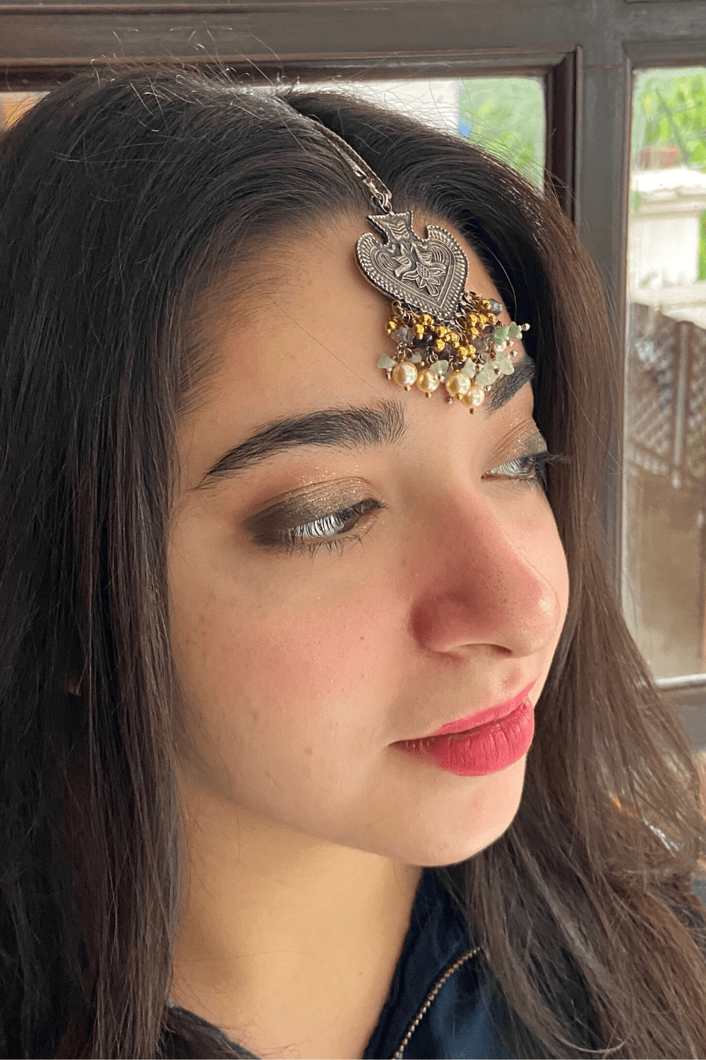 Silver Mangtika Pankhi at Kamakhyaa by House Of Heer. This item is Alloy Metal, Festive Jewellery, Festive Wear, Free Size, Gemstone, jewelry, July Sale, July Sale 2023, Less than $50, Mangtikkas, Natural, Pearl, Silver, Solids, Wedding Gifts