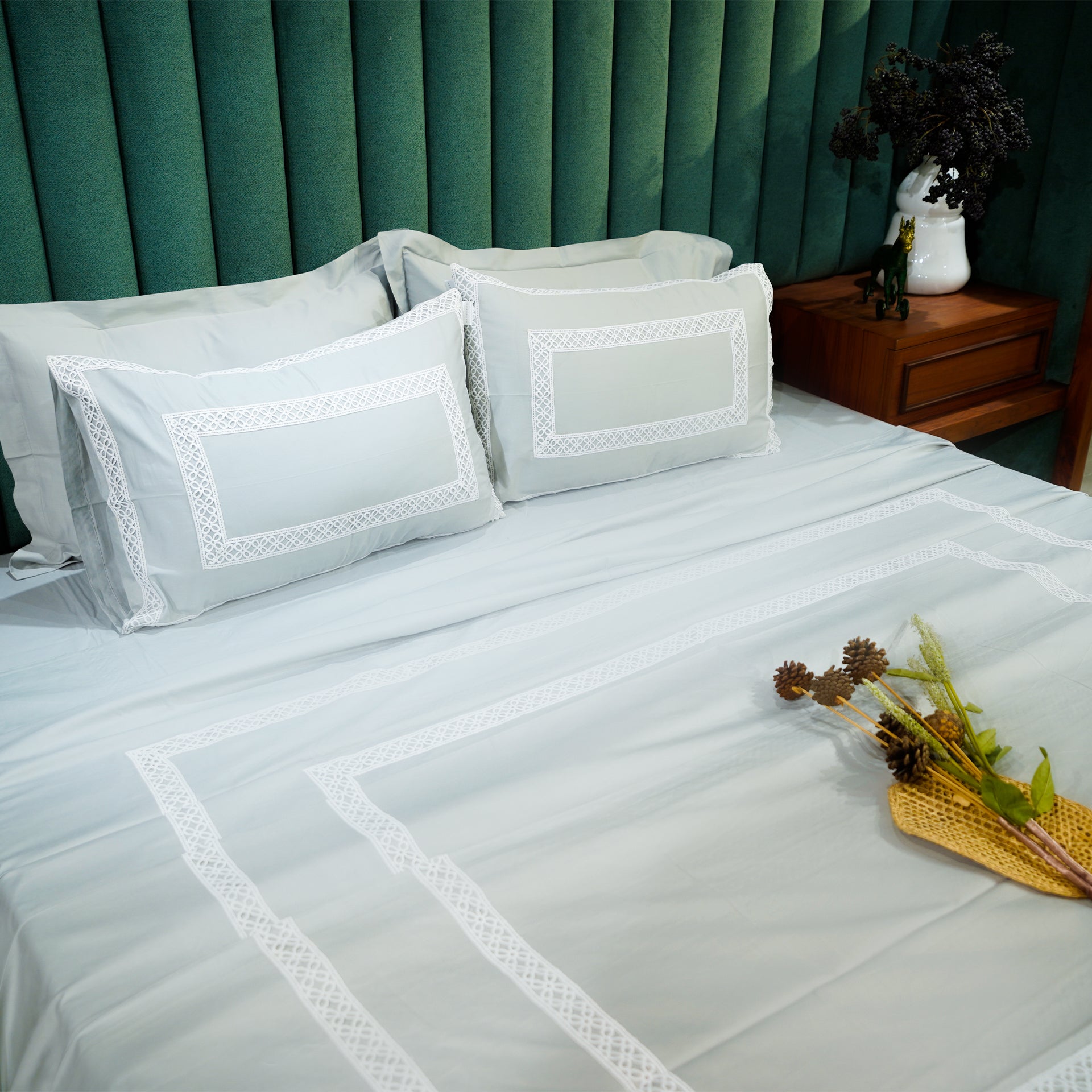 Silver Mist Cotton Bloom Pillow Cover at Kamakhyaa by Aetherea. This item is 100% Cotton, 300 TC, 500 TC, Grey, Home, Pillow Cover, Plain, Solid