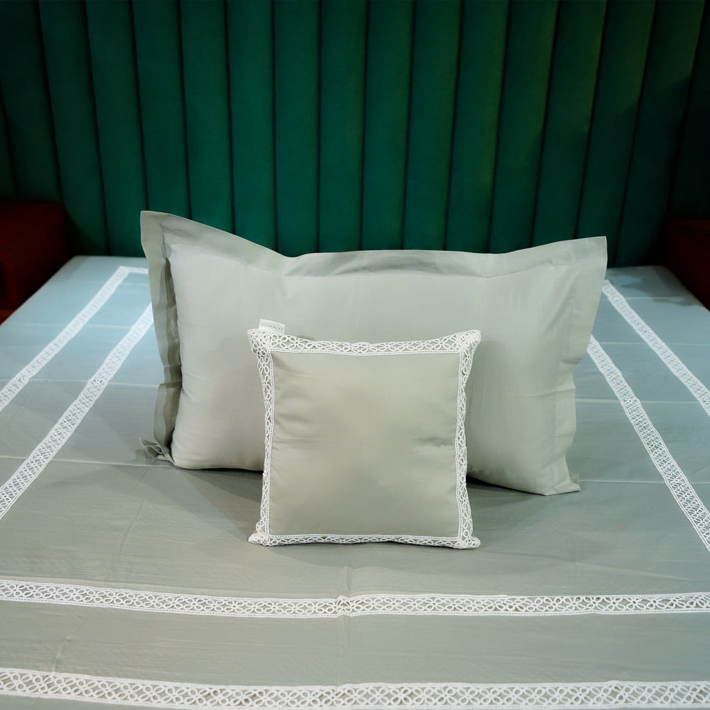 Silver Mist Cotton Bloom Pillow Cover at Kamakhyaa by Aetherea. This item is 100% Cotton, 300 TC, 500 TC, Grey, Home, Pillow Cover, Plain, Solid