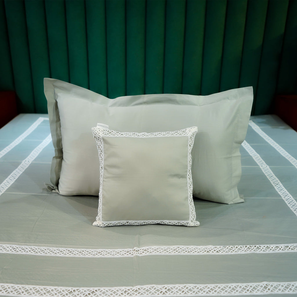 Silver Mist Cotton Bloom Pillow Cover at Kamakhyaa by Aetherea. This item is 100% Cotton, 300 TC, 500 TC, Grey, Home, Pillow Cover, Plain, Solid