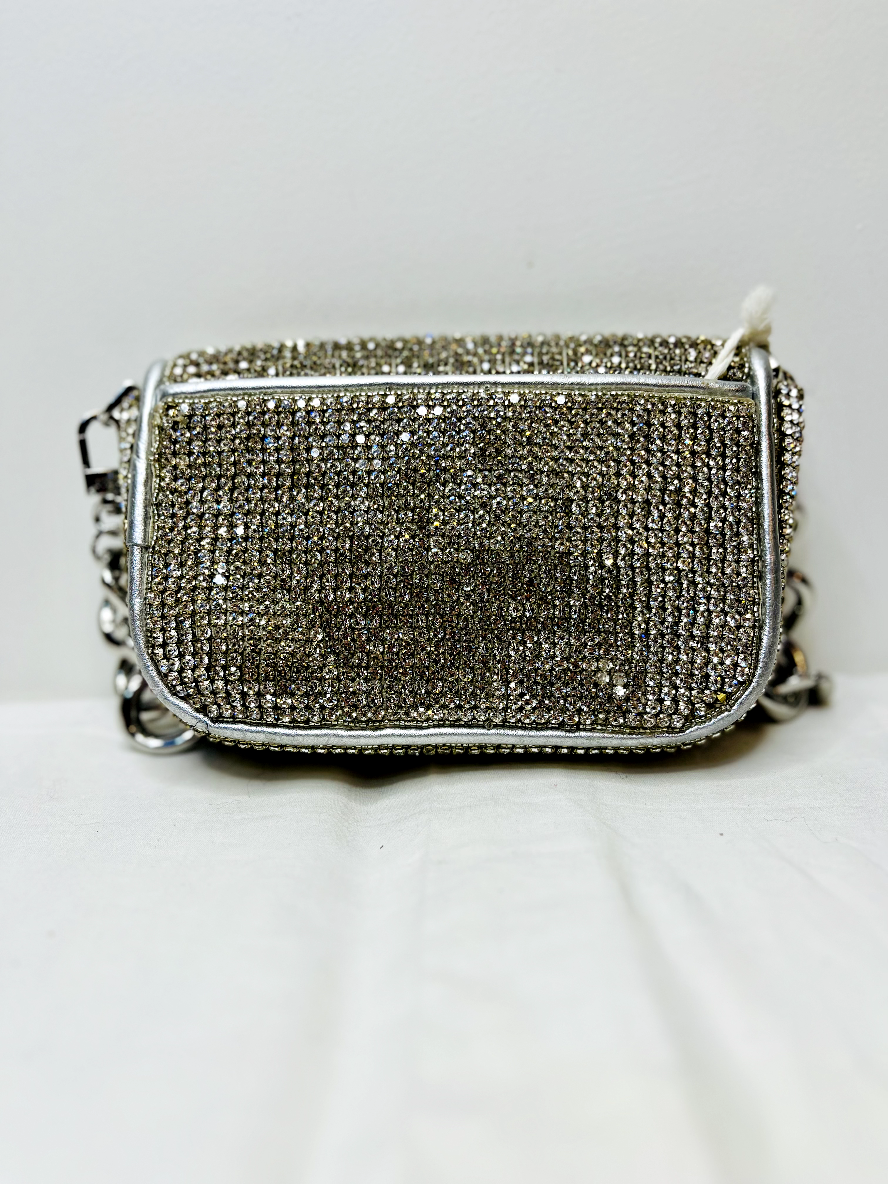 Silver Rhinestone Sling Bag at Kamakhyaa by Pre Loved. This item is Bags, Casual Wear, Mirror Work, Multicolor, Natural, Sling Bags