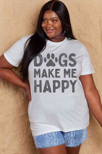 Simply Love Full Size DOGS MAKE ME HAPPY Graphic Cotton T-Shirt at Kamakhyaa by Trendsi. This item is Ship From Overseas, Simply Love, Trendsi, Womenswear