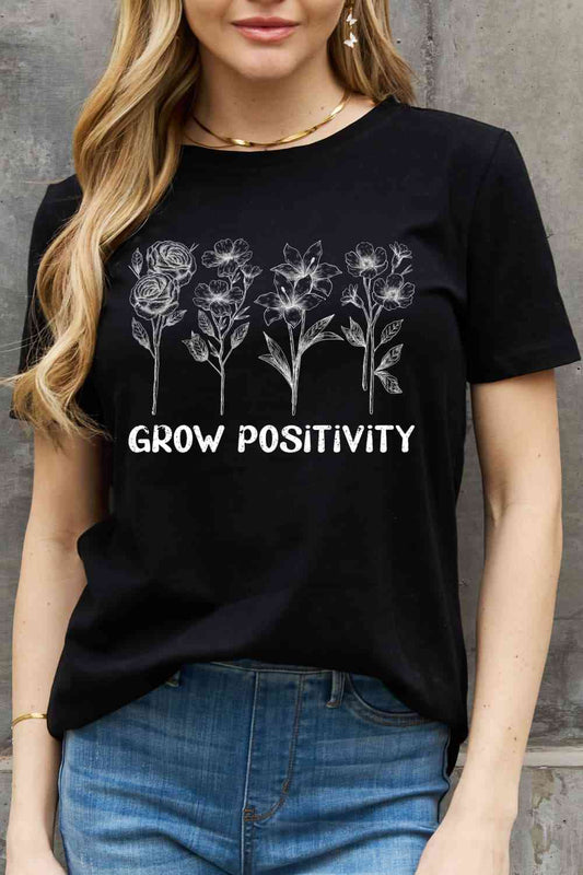 Simply Love GROW POSITIVITY Graphic Cotton Tee at Kamakhyaa by Trendsi. This item is C-Star, Ship From Overseas, Trendsi, Womenswear