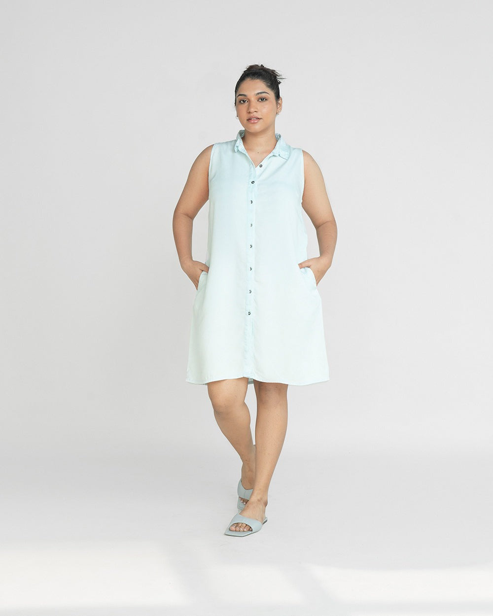 Sky Blue Shirt Dress at Kamakhyaa by Reistor. This item is Blue, Casual Wear, Denim, Natural, Shirt Dresses, Shirts, Solids, Tencel, Womenswear