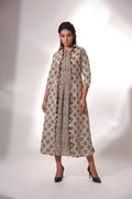 Sleeveless Midi Dress With Cape at Kamakhyaa by Keva. This item is Beige, Best Selling, Black, Block Prints, Cape, Co-ord Sets, Cotton, Dress Sets, Natural, Relaxed Fit, Resort Wear, Womenswear, Zima
