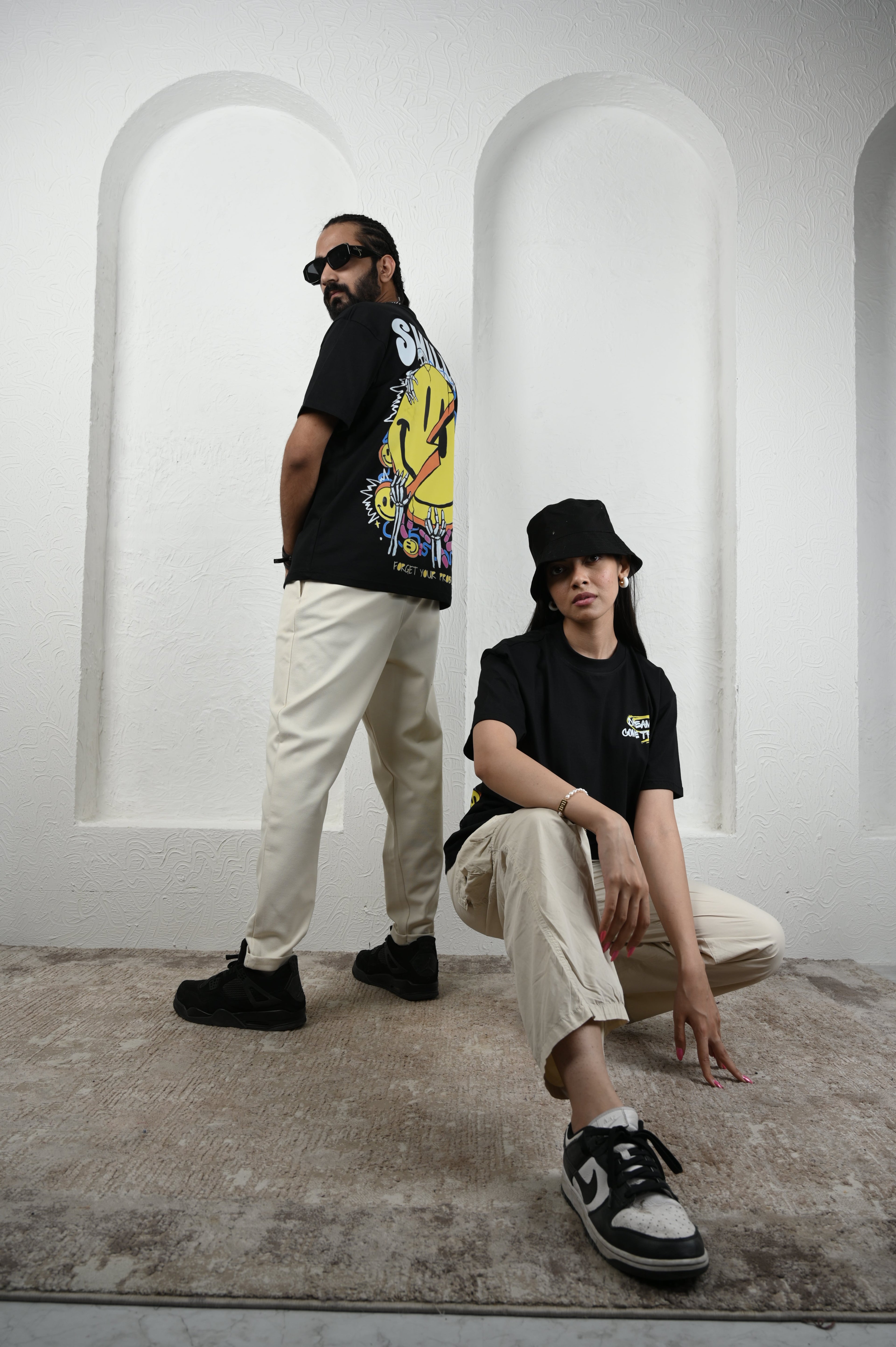 Smile Please 100% Cotton Oversized Black T-shirt at Kamakhyaa by Unfussy. This item is 100% cotton, Black, Casual Wear, Organic, Oversized Fit, Printed, T-Shirts, Unfussy, Unisex, Womenswear