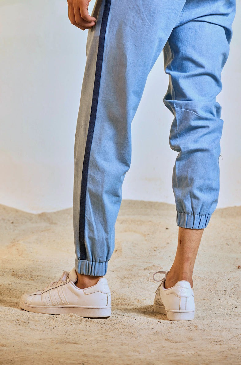 Soft Denim Jogger at Kamakhyaa by Charkhee. This item is Blue, Bottoms, Casual Wear, Cotton, For Him, Joggers, Mens Bottom, Menswear, Natural, Regular Fit, Solids