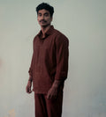 Solid Brown Shirt at Kamakhyaa by Deeta Clothing. This item is Brown, Casual Wear, Fall, Handwoven Cotton, Menswear, Natural with azo dyes, Relaxed Fit, Shibui AW22, Shirts, Solids, Tops