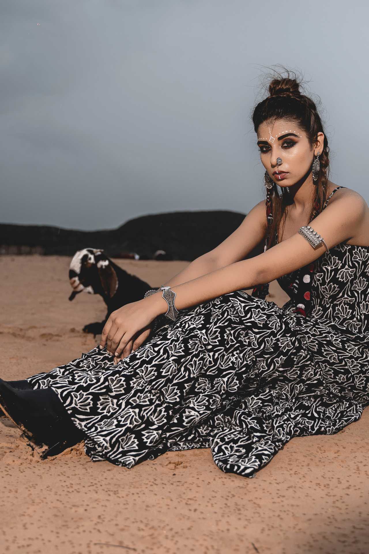 Spaghetti Tiered Long Dress at Kamakhyaa by Keva. This item is Best Selling, Black, Block Prints, Cotton, FB ADS JUNE, Maxi Dresses, Natural, Printed Selfsame, Relaxed Fit, Resort Wear, Sleeveless Dresses, Strap Dresses, Tiered Dresses, Wild Child, Womenswear