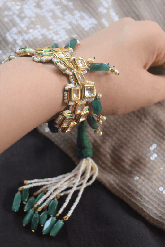 Square Polki Pochi Bracelet at Kamakhyaa by House Of Heer. This item is Alloy Metal, Bracelets, Festive Wear, Free Size, jewelry, Multicolor, Natural, Polkis, rakhis & lumbas, Textured