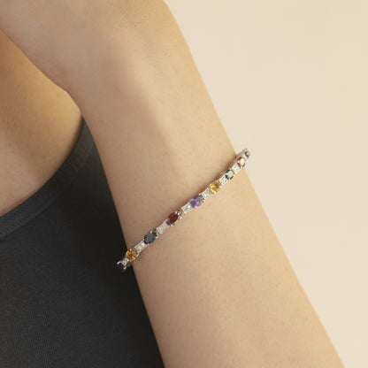 Stella Tennis Bracelet at Kamakhyaa by Noyra. This item is Add Ons, Bracelets, Fashion Jewellery, jewelry, July Sale, July Sale 2023, Multicolor, Natural, Rhodium, Silver, Textured