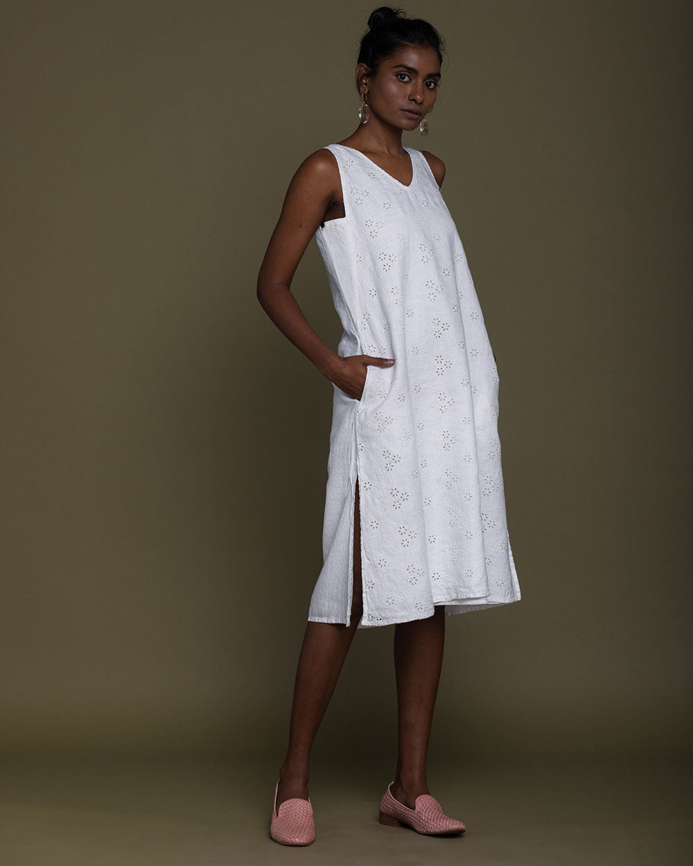 Stolen Sunsets Dresses - Coconut White at Kamakhyaa by Reistor. This item is Casual Wear, Embroidered, Hemp, Midi Dresses, Natural, Sleeveless Dresses, Solid Selfmade, White, Womenswear