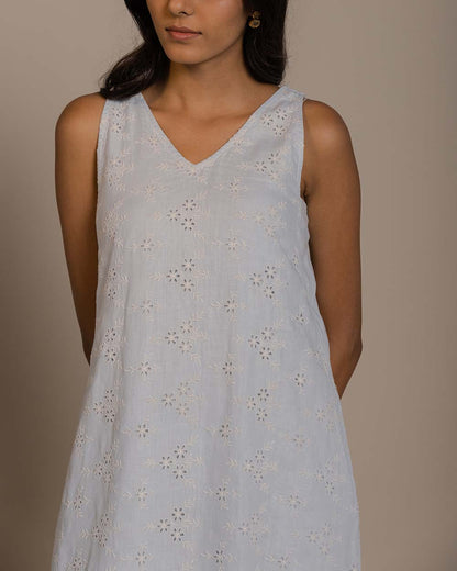 Stolen Sunsets Dresses - Summer Blue at Kamakhyaa by Reistor. This item is Blue, Casual Wear, Embroidered, Hemp, Mini Dresses, Natural, Sleeveless Dresses, Solid Selfmade, Womenswear