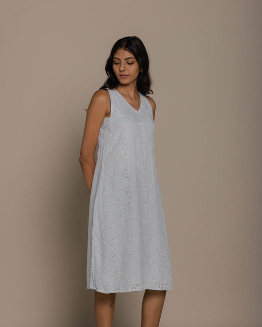 Stolen Sunsets Dresses - Summer Blue at Kamakhyaa by Reistor. This item is Blue, Casual Wear, Embroidered, Hemp, Mini Dresses, Natural, Sleeveless Dresses, Solid Selfmade, Womenswear