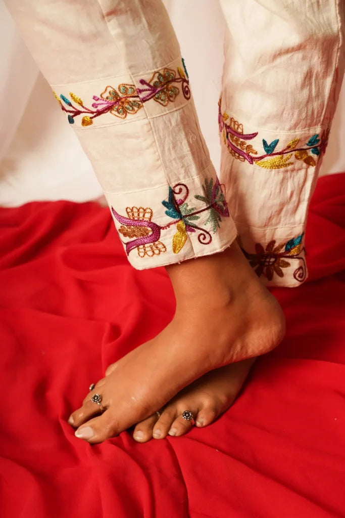 Straight Kurta And Pants-Set Of Two at Kamakhyaa by Keva. This item is Best Selling, Cotton, Embroidered, Indian Wear, Kurta Pant Sets, Natural, Prints, Relaxed Fit, Resort Wear, Tatriz, White, Womenswear