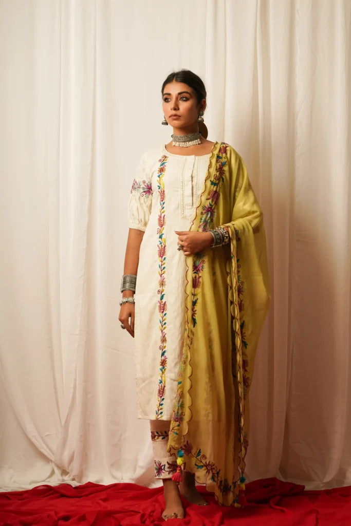 Yellow kurta set with contrasting dupatta | Suits for women, Fashion, Straight  pants