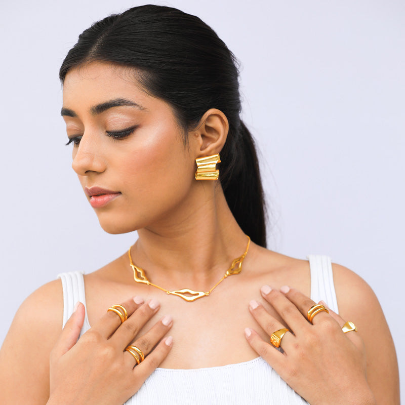 Stud Earrings Amelia at Kamakhyaa by Edenek. This item is Brass, Fashion Jewellery, Free Size, Gold, Gold Plated, jewelry, Less than $50, Natural, Office Wear Jewellery, Party Wear, Short Earrings, Solids, Stud Earrings