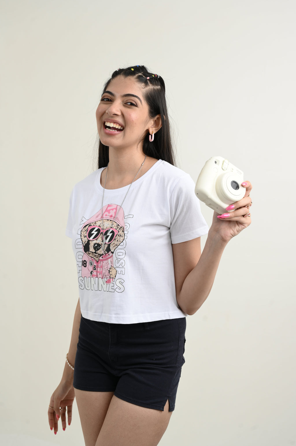 Sunnies 100% Cotton Crop White T-shirt at Kamakhyaa by Unfussy. This item is 100% cotton, Casual Wear, Crop Tops, Organic, Oversized Fit, Printed, T-Shirts, Unfussy, Unisex, White, Womenswear