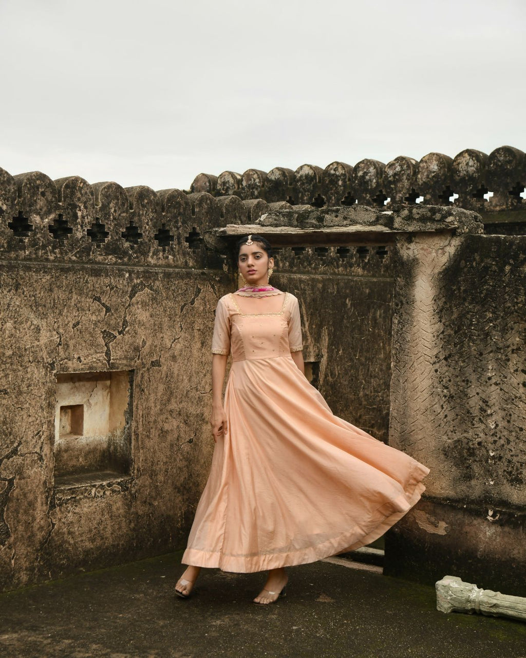 Sunset Blush Kurta Set With Dupatta at Kamakhyaa by Taro. This item is Beads work, Chanderi Silk, Chiffon, Digital Print, Enchanted Garden, Evening Wear, Festive Wear, Fitted At Waist, Indian Wear, July Sale, July Sale 2023, Kurta Pant Sets, Kurta Set With Dupatta, Natural, Natural with azo free dyes, Peach, Sequin Work, Womenswear