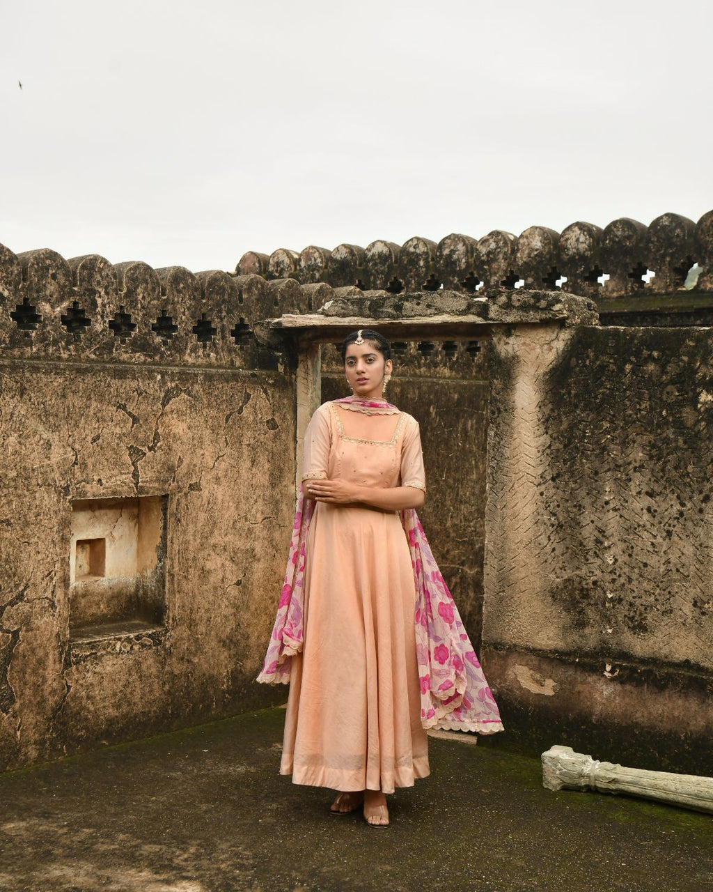 Sunset Blush Kurta Set With Dupatta at Kamakhyaa by Taro. This item is Beads work, Chanderi Silk, Chiffon, Digital Print, Enchanted Garden, Evening Wear, Festive Wear, Fitted At Waist, Indian Wear, July Sale, July Sale 2023, Kurta Pant Sets, Kurta Set With Dupatta, Natural, Natural with azo free dyes, Peach, Sequin Work, Womenswear