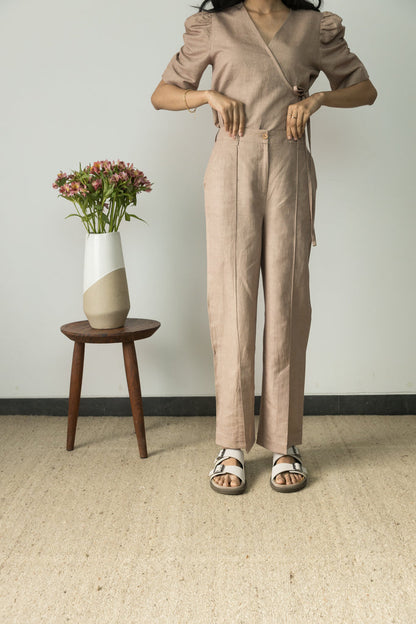Sunset Rose Casual Trousers at Kamakhyaa by Anushé Pirani. This item is Beige, Casual Wear, Cotton, Cotton Hemp, For Him, Handwoven, Hemp, Mens Bottom, Menswear, Regular Fit, Shibumi Collection, Solids, Trousers
