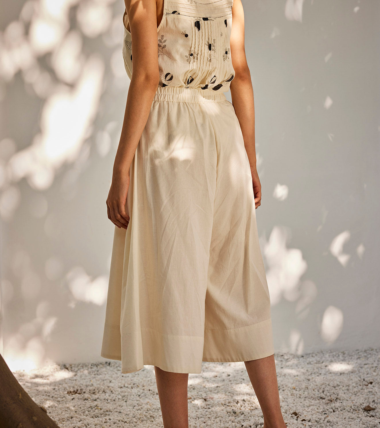 Sweet Mist Culottes at Kamakhyaa by Khara Kapas. This item is Best Selling, Casual Wear, Culottes, Mul Cotton, Off-White, Oh! Sussana Spring 2023, Organic, Relaxed Fit, Solids, Womenswear