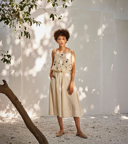 Sweet Mist Culottes at Kamakhyaa by Khara Kapas. This item is Best Selling, Casual Wear, Culottes, Mul Cotton, Off-White, Oh! Sussana Spring 2023, Organic, Relaxed Fit, Solids, Womenswear