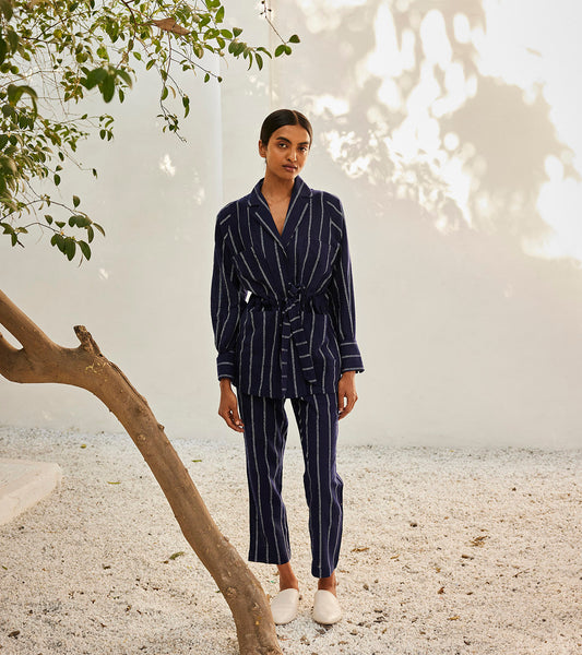 Talk to me co-ord set at Kamakhyaa by Khara Kapas. This item is Blue, Casual Wear, Co-ord Sets, Gauge Cotton, Office, Office Wear Co-ords, Oh! Sussana Spring 2023, Organic, Regular Fit, Solids, Womenswear