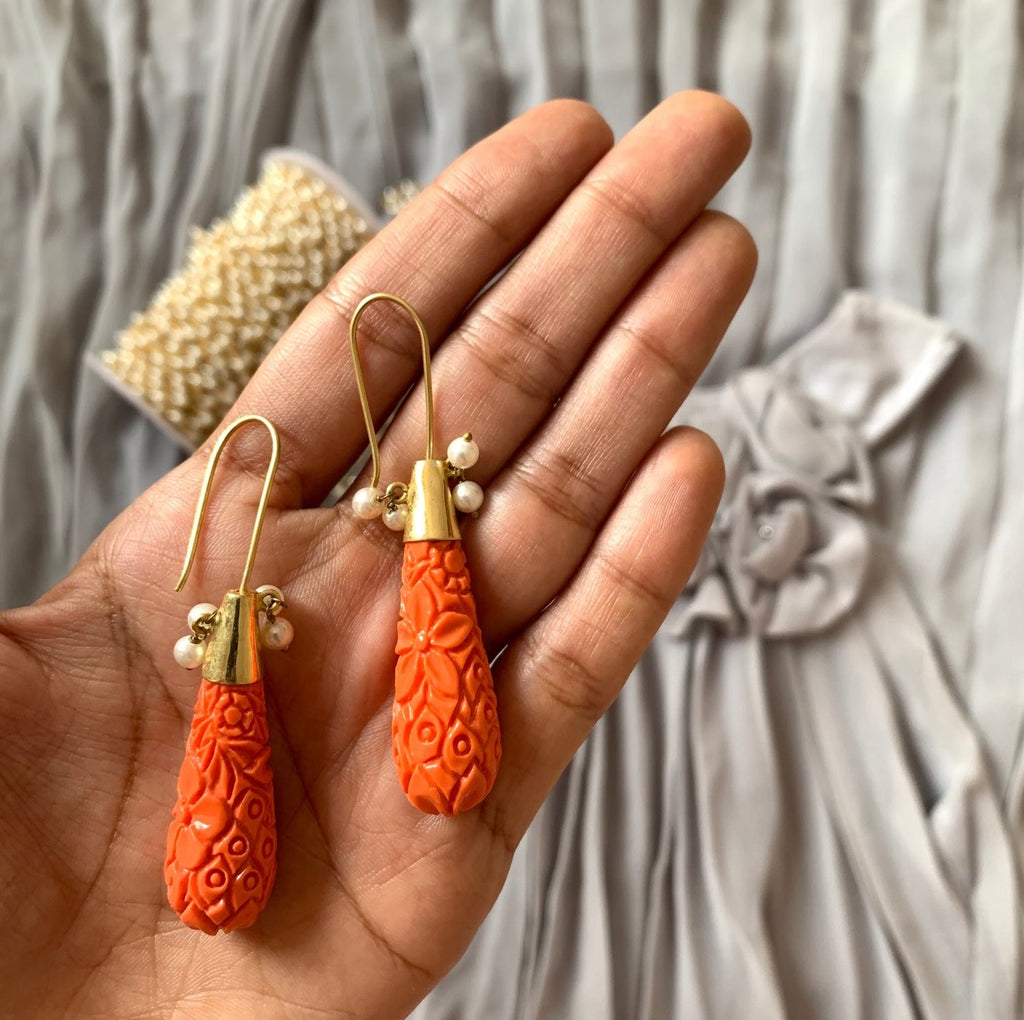 Tangerine Drop Earrings Brass, Casual Wear, Earrings, Free Size, Gold Plated, Orange, Re-polishable, Solids Kamakhyaa