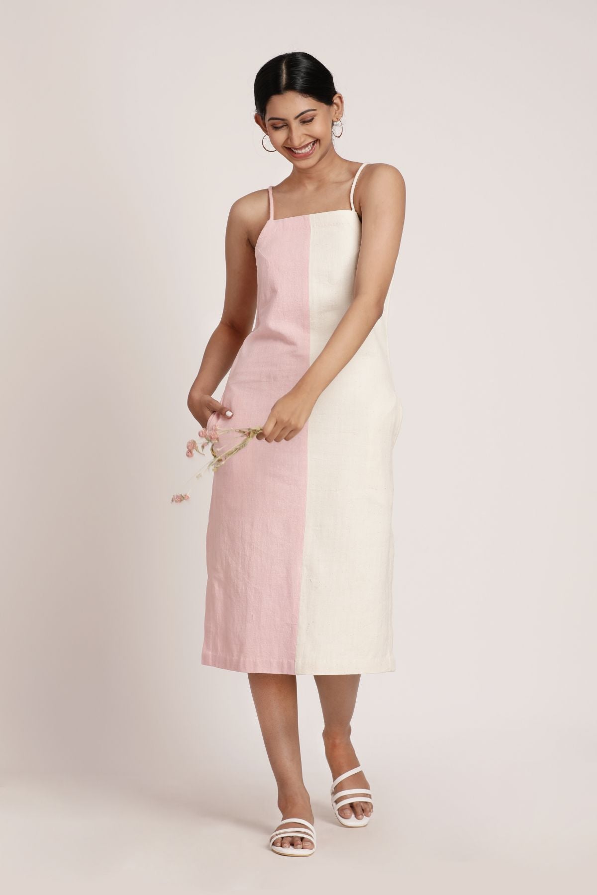 Tansi Slip Dress at Kamakhyaa by Itya. This item is Casual Wear, Hand Spun Cotton, Handwoven cotton, Midi Dresses, Natural, Pastel Perfect, Pastel Perfect by Itya, Pink, Plant Dye, Regular Fit, Sleeveless Dresses, Solids, SS22, Womenswear