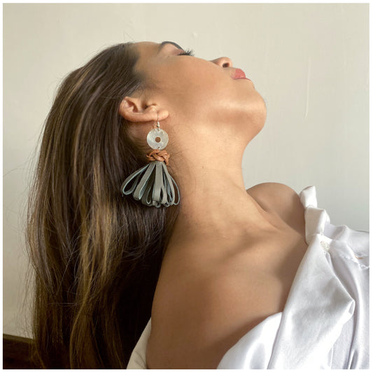 Tassel Earrings Vie at Kamakhyaa by Noupelle. This item is Casual Wear, Fashion Jewellery, Free Size, Grey, jewelry, Less than $50, Natural, Tassel Earrings, Upcycled, Upcycled leather