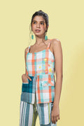 Teal Spaghetti Top at Kamakhyaa by Anushé Pirani. This item is Easter, Handwoven Jute Cotton, July Sale, July Sale 2023, Multicolor, Natural, Of Myriad Minds, Office Wear, Playful Office Wear, Relaxed Fit, sale anushe pirani, Solids, Spaghettis, White, Womenswear
