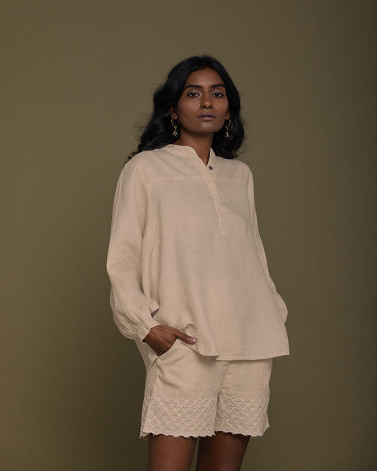 The Afternoon Thunderstorm Shirt at Kamakhyaa by Reistor. This item is Brown, Hemp, Natural, Office Wear, Solids, Tops, Tunic Tops, Womenswear