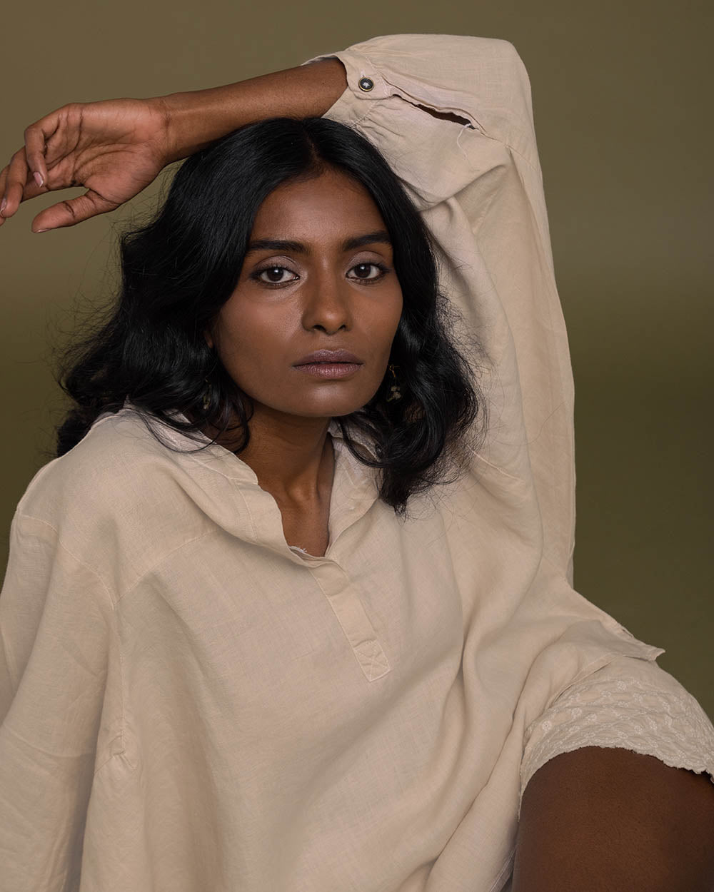 The Afternoon Thunderstorm Shirt at Kamakhyaa by Reistor. This item is Brown, Hemp, Natural, Office Wear, Solids, Tops, Tunic Tops, Womenswear